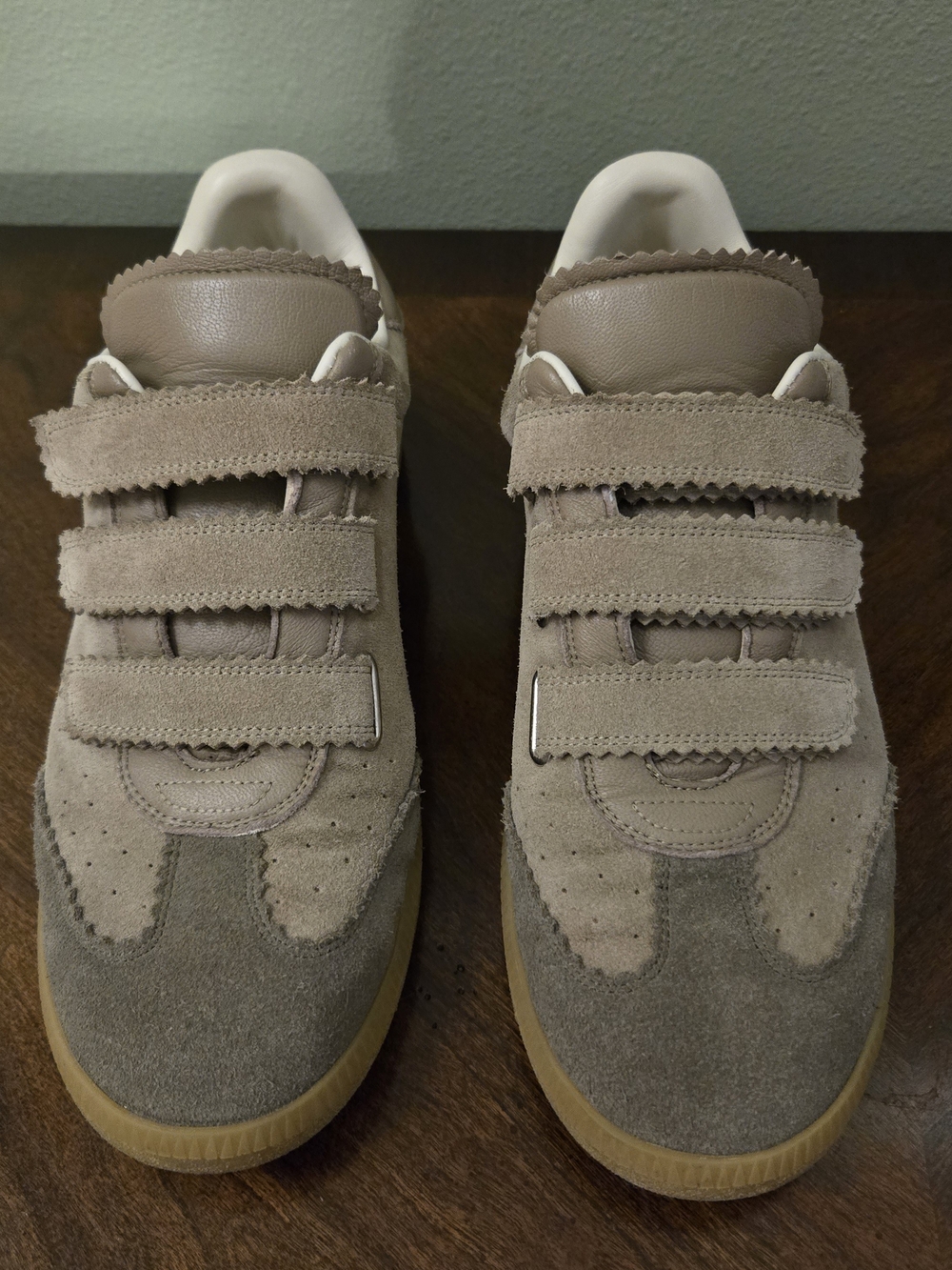Isabel Marant Beth Neutral Tan Suede Trainer with Velcro Straps